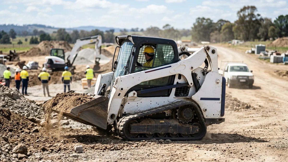 Compact track loader working on a construction job site